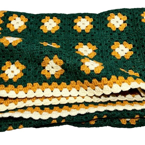 Vtg Homemade Knitted Crocheted Granny Square Throw Afghan Blanket Cottagecore - Picture 5 of 11